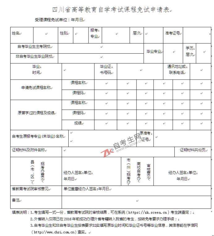 2019年下半年四川自考课程免试申请通知