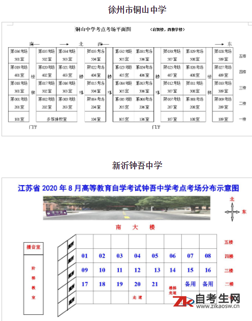 2020年8月徐州市自考考场分布图