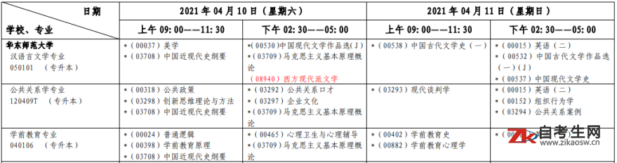 2021年4月华东师范大学自考考试安排