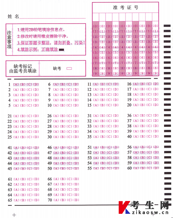 四川省2022年普通高校专升本考试《大学英语》答题卡（样卡)