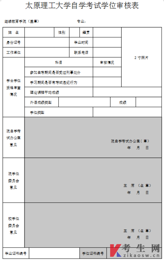 太原理工大学自考学位审核表 太原理工大学自考学位审核表