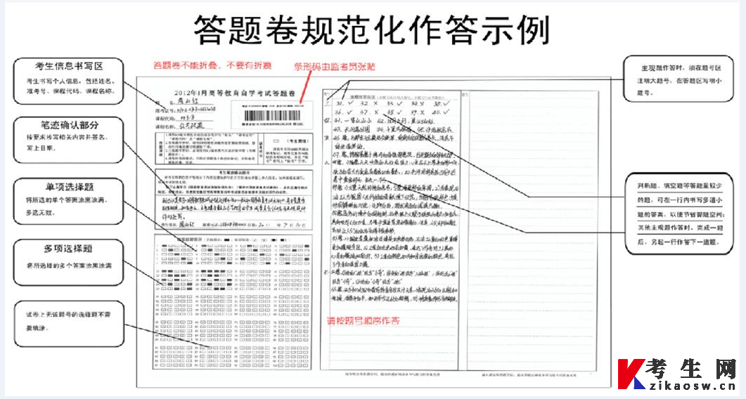 2022年10月云南自学考试答题卡规范作答示例图