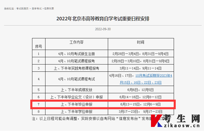 2022年下半年北京自考毕业申请时间