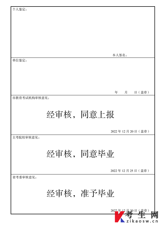 2022年10月浙江台州自考毕业申请登记表