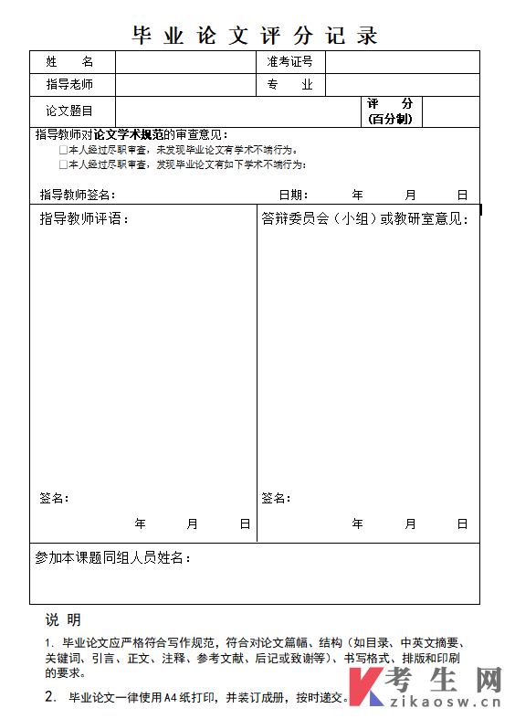 复旦大学自学考试本科毕业论文封底