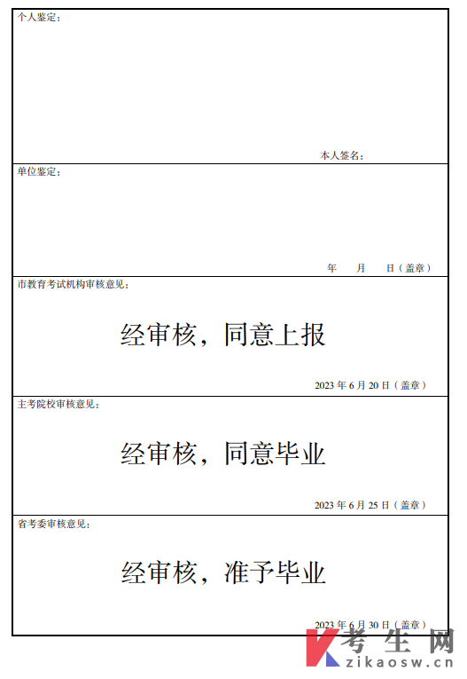 自学考试毕业生登记表背面(202306)