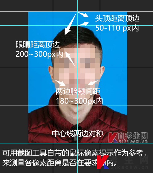2025年4月湖北自考照片人像位置要求示例