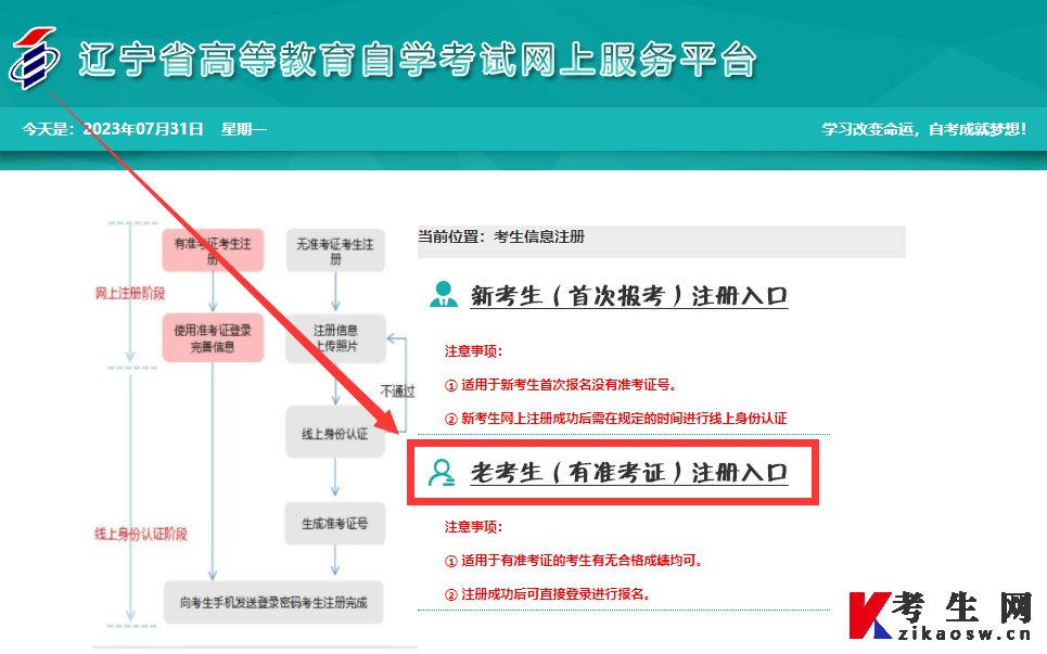 2023年10月辽宁自考报名入口-老考生注册入口