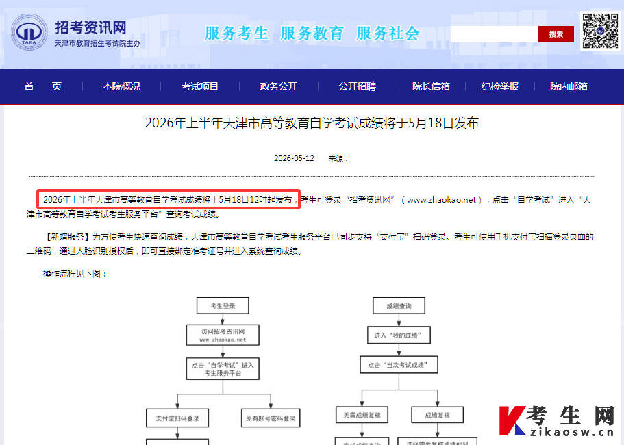 2026年4月天津自考成绩查询时间通知 2026年4月天津自考成绩查询时间通知