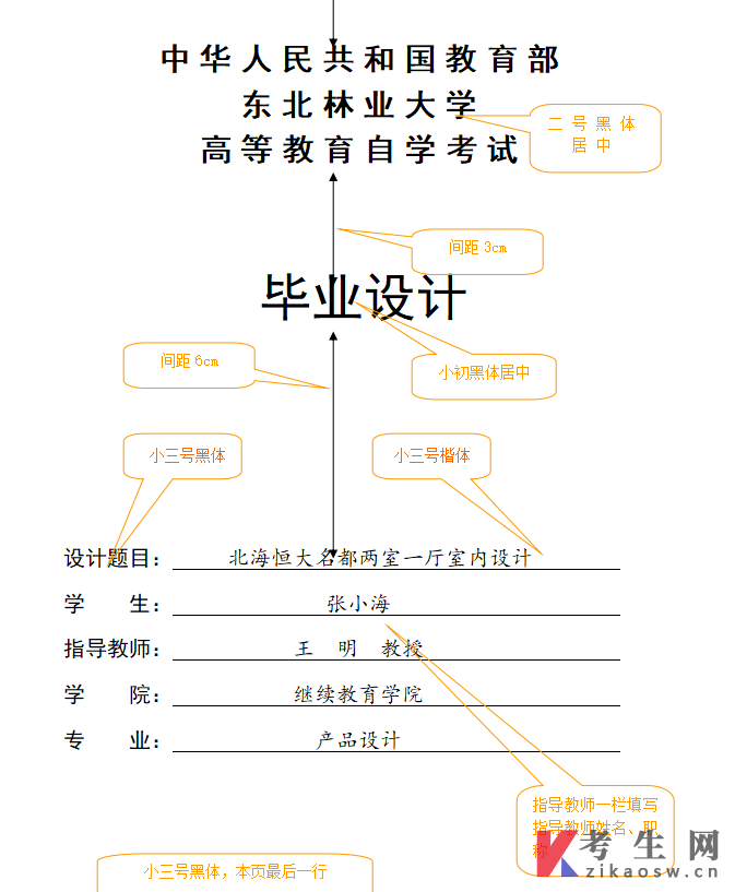 东北林业大学高等教育自学考试产品设计毕业设计规范要求（试行）