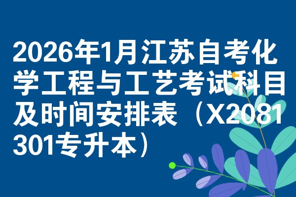 2026年1月江苏自考化学工程与工艺考试科目及时间安排表(X2081301专升本)