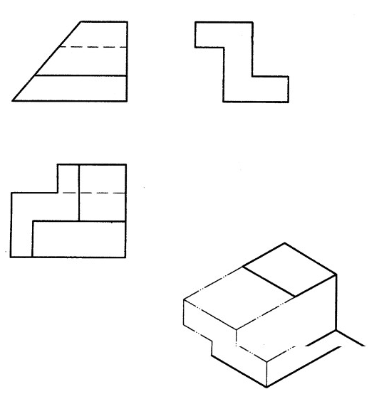 【轴测图作图题】<br />根据给定的主、俯、左三视图，画全立体的正等轴测图。