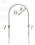 一根导线弯成如图所示的形状,各部分在同一平面内,其中弯曲部分为以O点为圆心,半径为R的半圆形,当通有电流I时,O点处的磁感应强度B的大小为