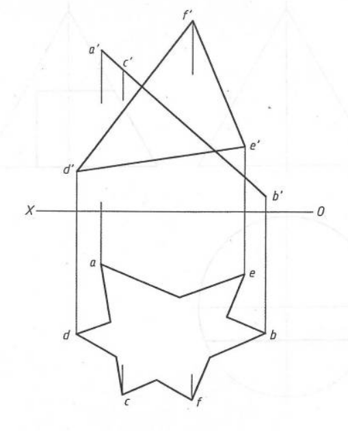 【点、线、面作图题】求三角形平面ABC与三角形平面DEF的交线，并判断可见性。