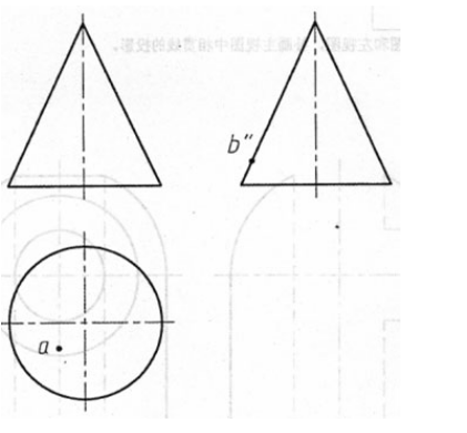 【点、线、面作图题】已知圆锥表面点A、B的一个投影，作出它们的另两面投影。