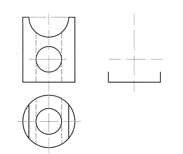 【相贯线作图题】已知圆柱穿孔后的正面和水平投影，完成其侧面投影。