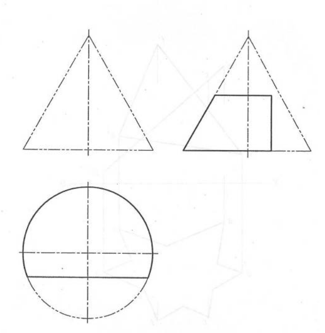 【截交线作图题】求圆锥被平面截切后的正面投影，并补全水平投影。