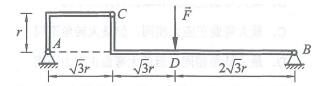 图示结构处于同一铅垂平面内，由两根直角杆相互铰接而成，且A、B两点连线为水平直线，点D受铅垂向下的主动力F作用，若不计各构件自重和接触处摩擦，则固定铰支座A对结构反力方向是（）