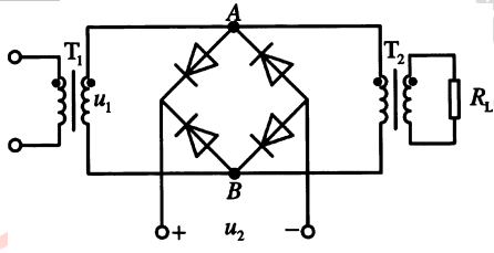 图电路中，设u1(t)=U1cosω1t，u2(t)=U2cosω2t，且U2&amp;gt;&amp;gt;U1,K(ωt)为开关函数，则uAB的表达式应为（）