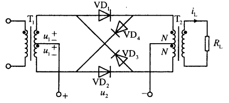 题图所示二极管环形电路中，设U2》U1，输出电流iL所包含的频率成分为(   )