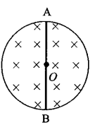 一长直螺线管的剖面如图所示，导线AB放在其直径上，圆心为O.在螺线管电流强度增加的过程中，A、B、O点的电势分别为VA、VB、VO，则有 【 】