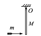 如图，一质量为M的均匀直杆可绕通过O点的水平轴转动，质量为m的子弹水平射入静止直杆的下端并留在直杆内，则在射入过程中，由子弹和杆组成的系统（ ）
