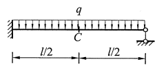 图示单跨超静定梁，EI=常数，截面C的弯矩等于(下侧受拉为正)( )