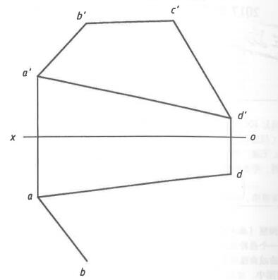 【作图题】四边形ABCD为平面四边形，完成该四边形的水平投影。